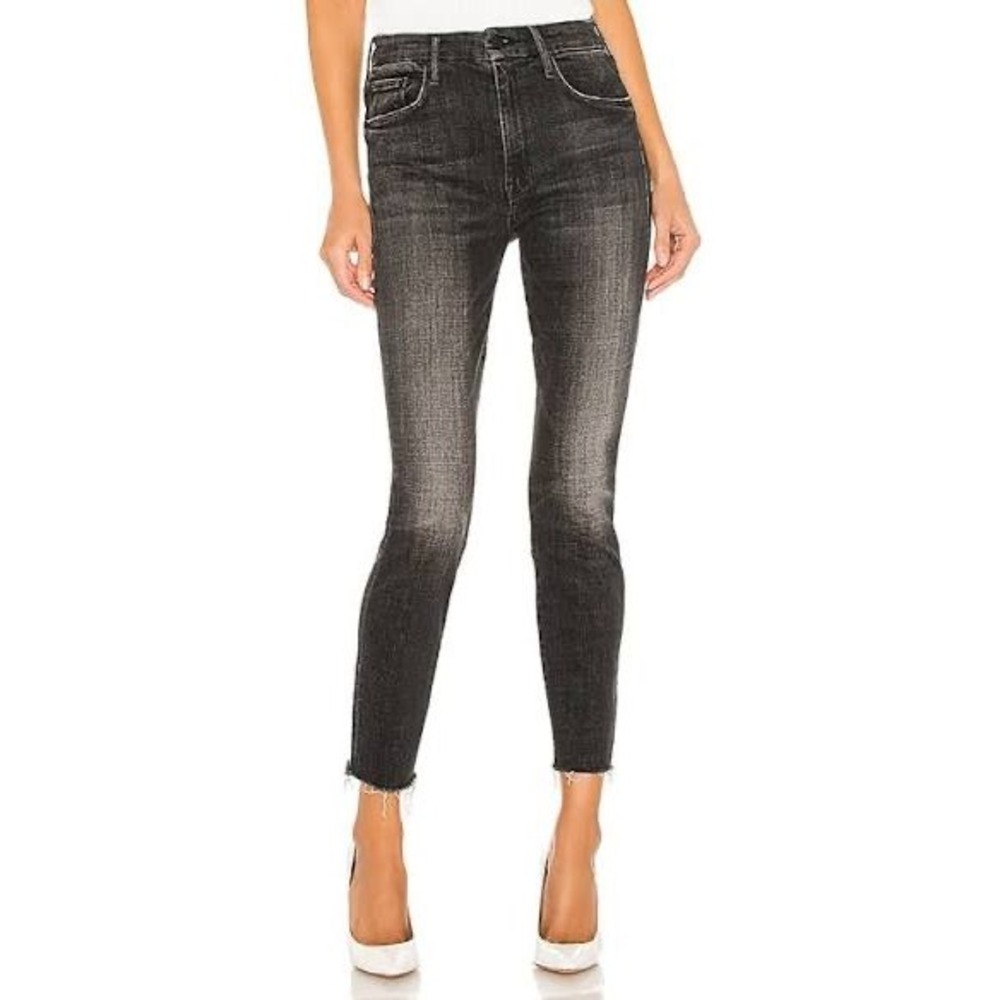 Mother The Looker Ankle Fray‎ Stargazing Black Skinny Jeans Size 30 High Rise